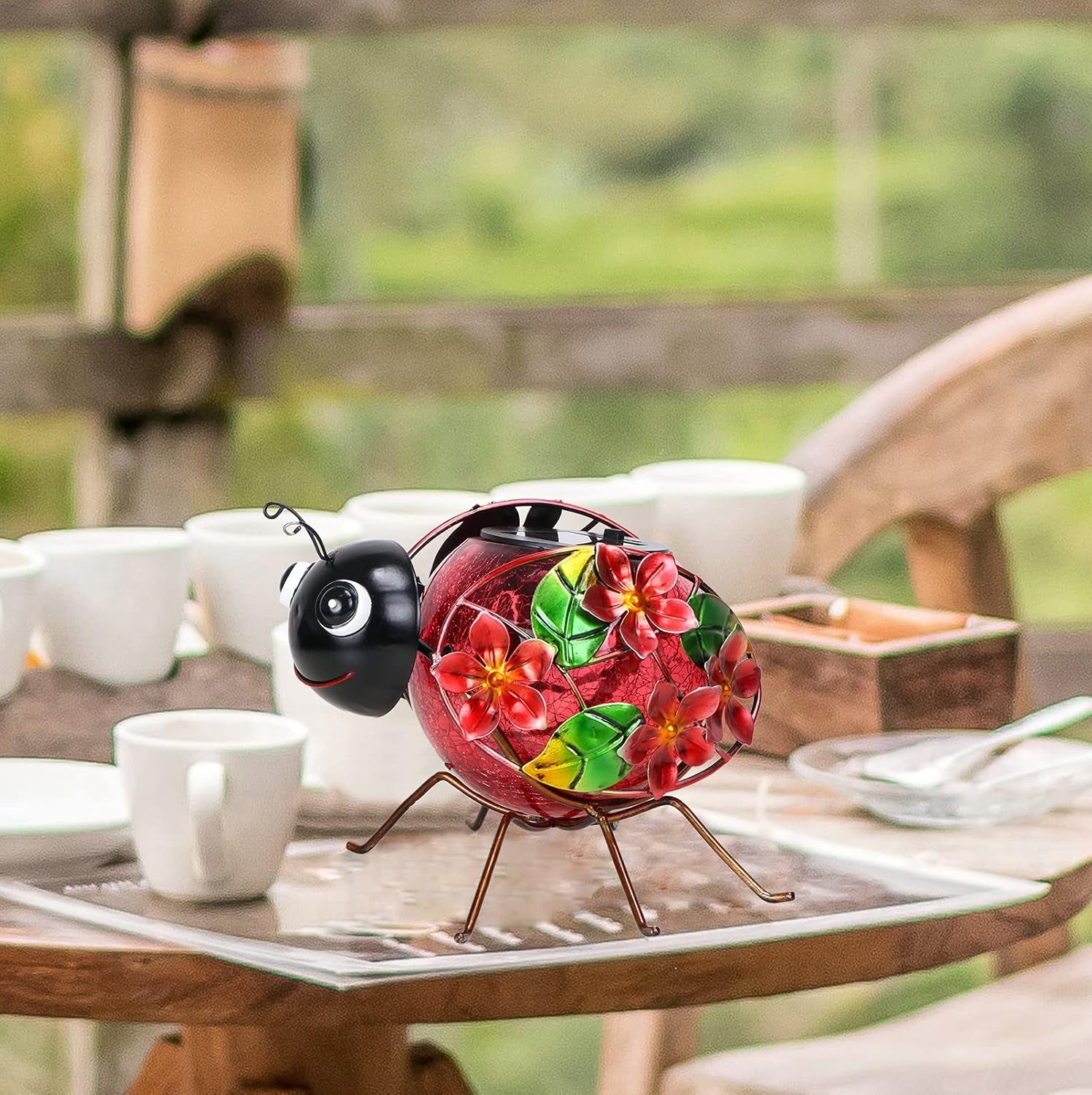 Solar Lantern, Waterproof LED Solar Lights Outdoor Ladybug Decorative Tabletop Lanterns for Patio Garden Table Decor