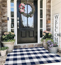 Buffalo Plaid Outdoor Rug Navy Blue 3'X5', Cotton Hand-Woven Checkered Door Mat, Reversible Foldable Washable Outdoor Rug for Layered Door Mats Porch/Front Door (35.4''X59'')