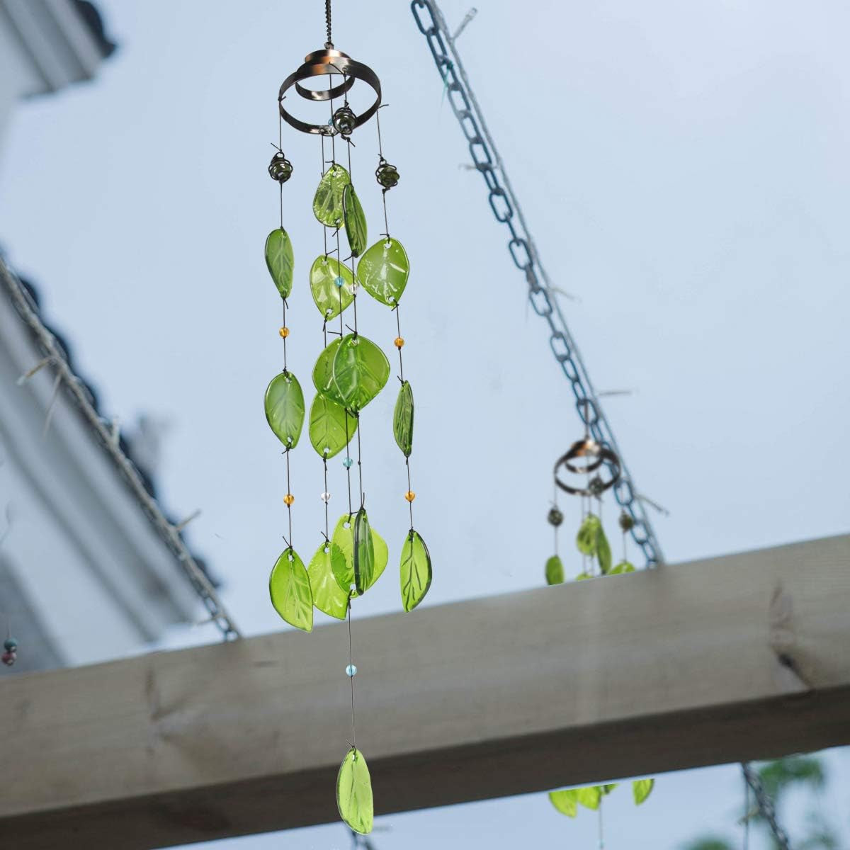 Wind Chimes, Glass Leaves Wind Chimes Outdoor Decor Handmade 32" Garden Chimes for Home, Patio, Backyard Decor Indoor and Outdoor Decor