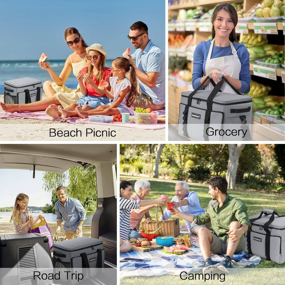 33 Qt. Gray Soft Insulated Cooler Bag, Collapsible Large Travel Coolers Soft Sided Coolers Ice Chest, Leakproof