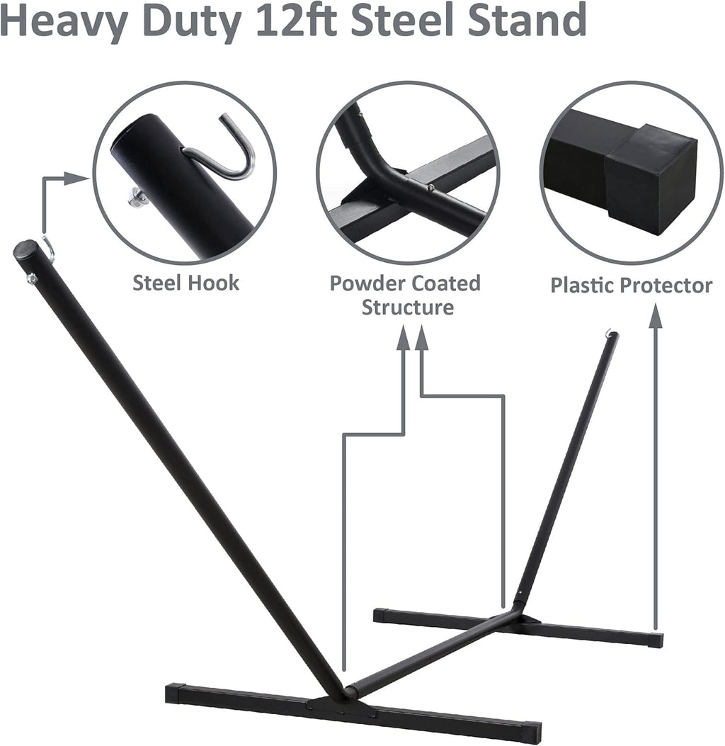 2 Person Hammock with Stand, Heavy Duty Portable Hammocks, 475 Lbs Capacity, Dark Grey