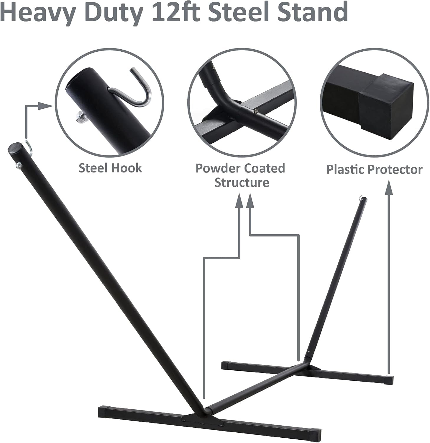 2 Person Hammock with Stand, Heavy Duty Portable Hammocks, 475 Lbs Capacity, Dark Grey