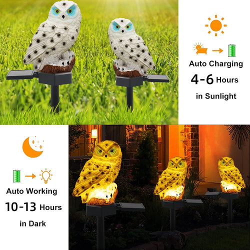 Solar Garden Stake Lights - 2 Pack Owl Solar Lights Outdoor Garden,Ip67 Waterproof Warm White LED Solar Stake Lights for Garden, Patio, Yard, Lawn, Walkway Decoration(White)