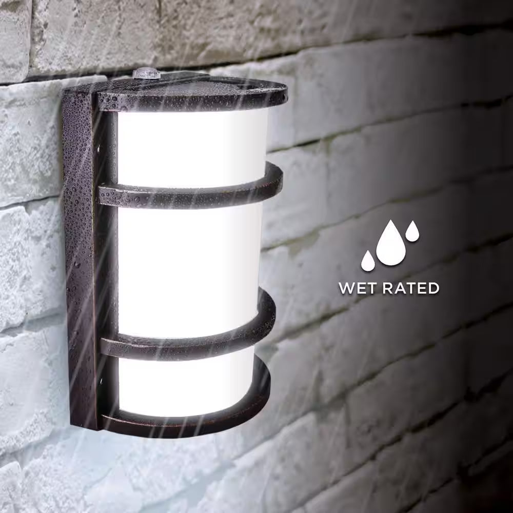 850 Lumens Integrated LED Bronze Dusk to Dawn Half Moon Security Wall Pack Light, 4000K