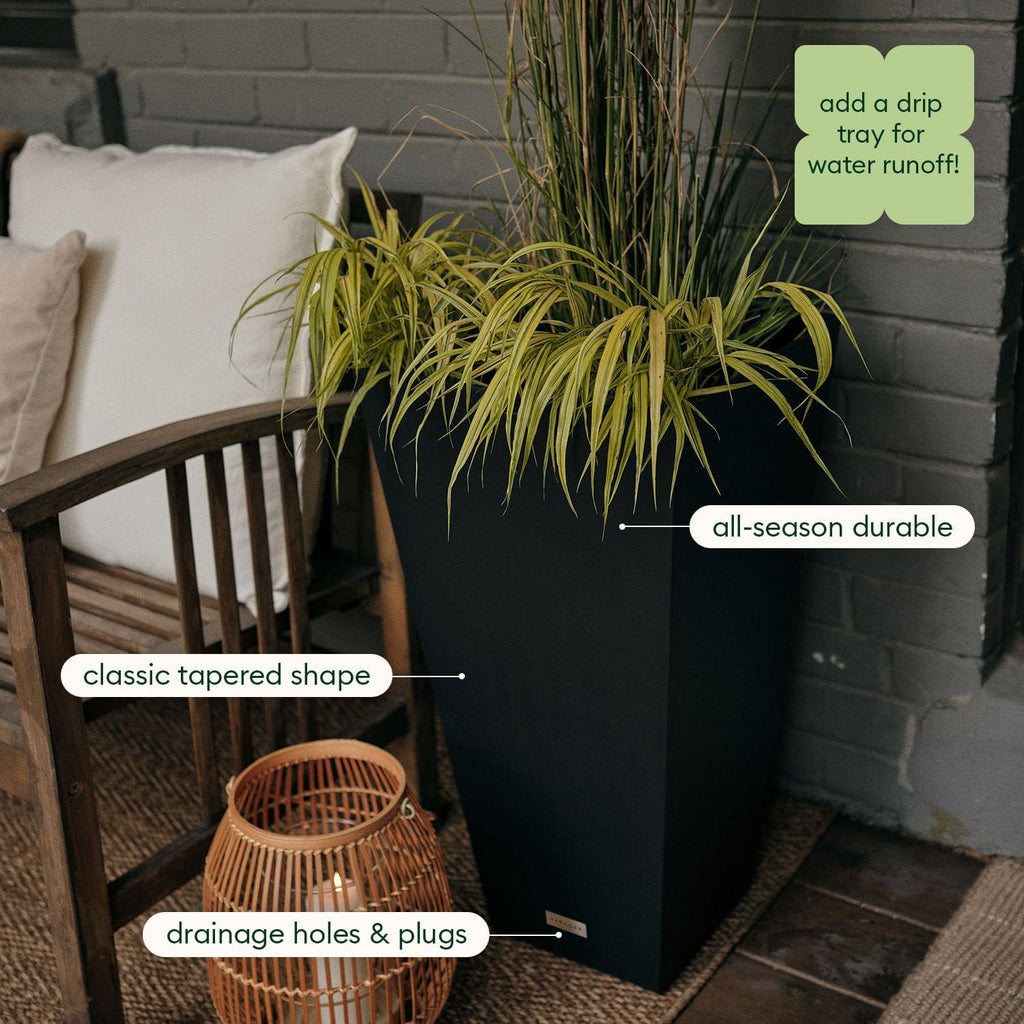 V-Resin Indoor/Outdoor Taper Planter (26 Inch, Black)