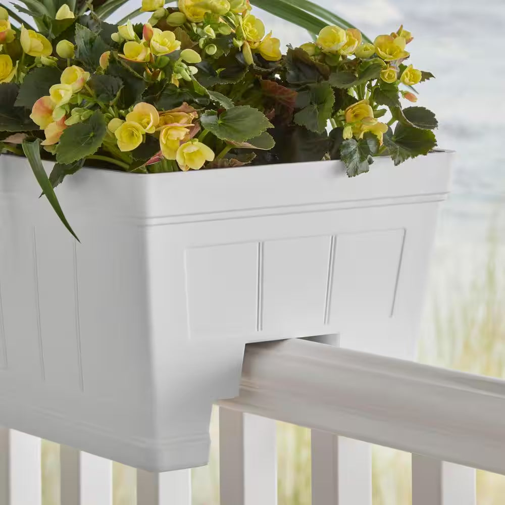 Eden Medium White Resin Lightweight Deck Rail Planter Box (28 In. L X 12 In. W X 12 In. H)