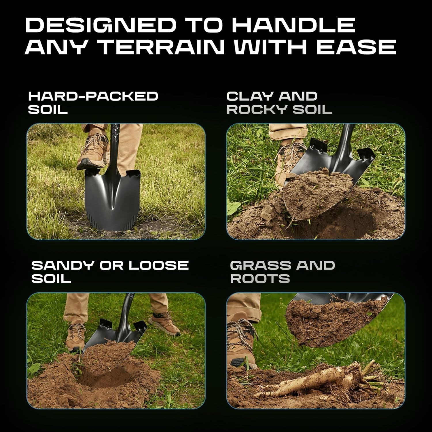 Carbon Garden Shovel for Digging 43 Inches, Cold Steel Heavy Duty Gardening Shovel with round Blade and Comfortable D Grip Spade Shovel for Gardening, Landscaping, Construction, round Blade