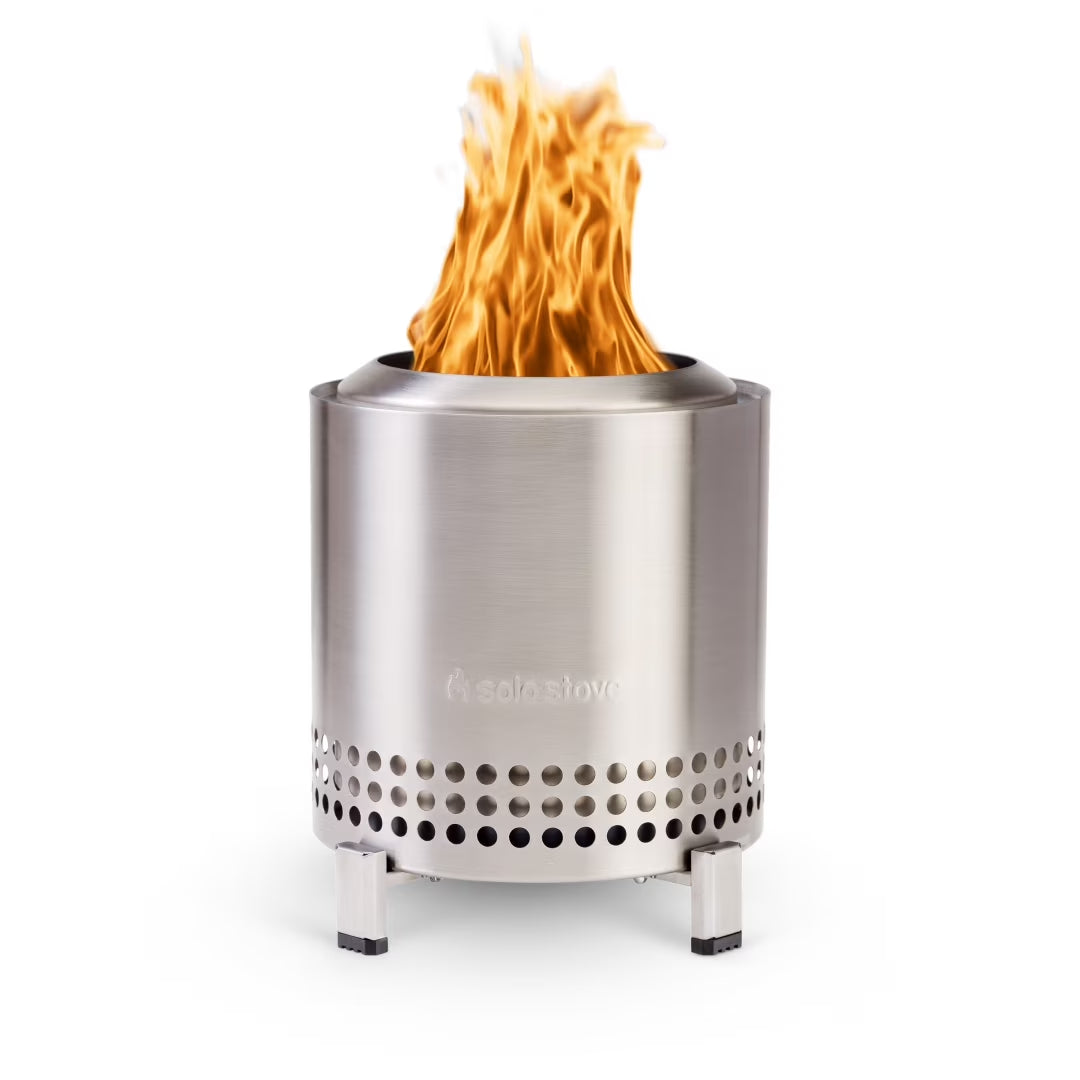 Mesa XL Tabletop Fire Pit with Stand | Low Smoke Outdoor Mini Fire for Urban & Suburbs | Fueled by Pellets or Wood, Stainless Steel, with Travel Bag, H: 8.6" X D: 7", 2.3 Lbs, Silver