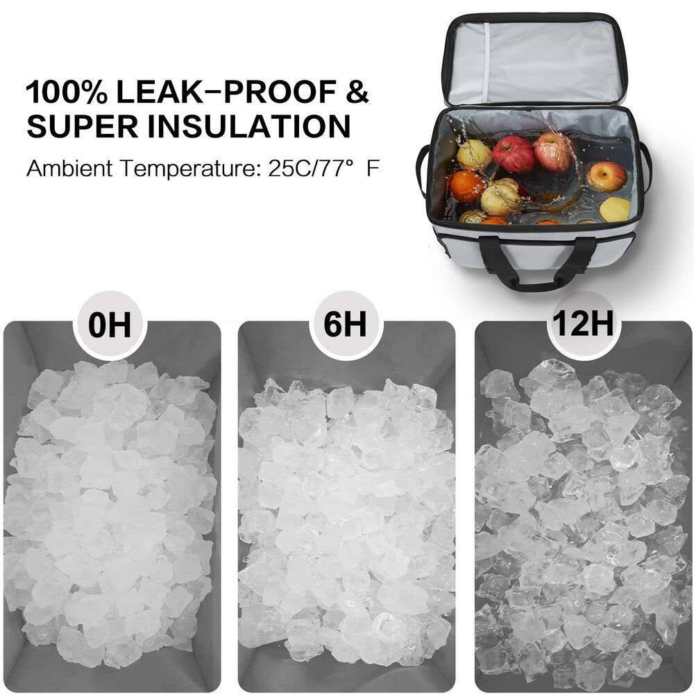 33 Qt. Gray Soft Insulated Cooler Bag, Collapsible Large Travel Coolers Soft Sided Coolers Ice Chest, Leakproof