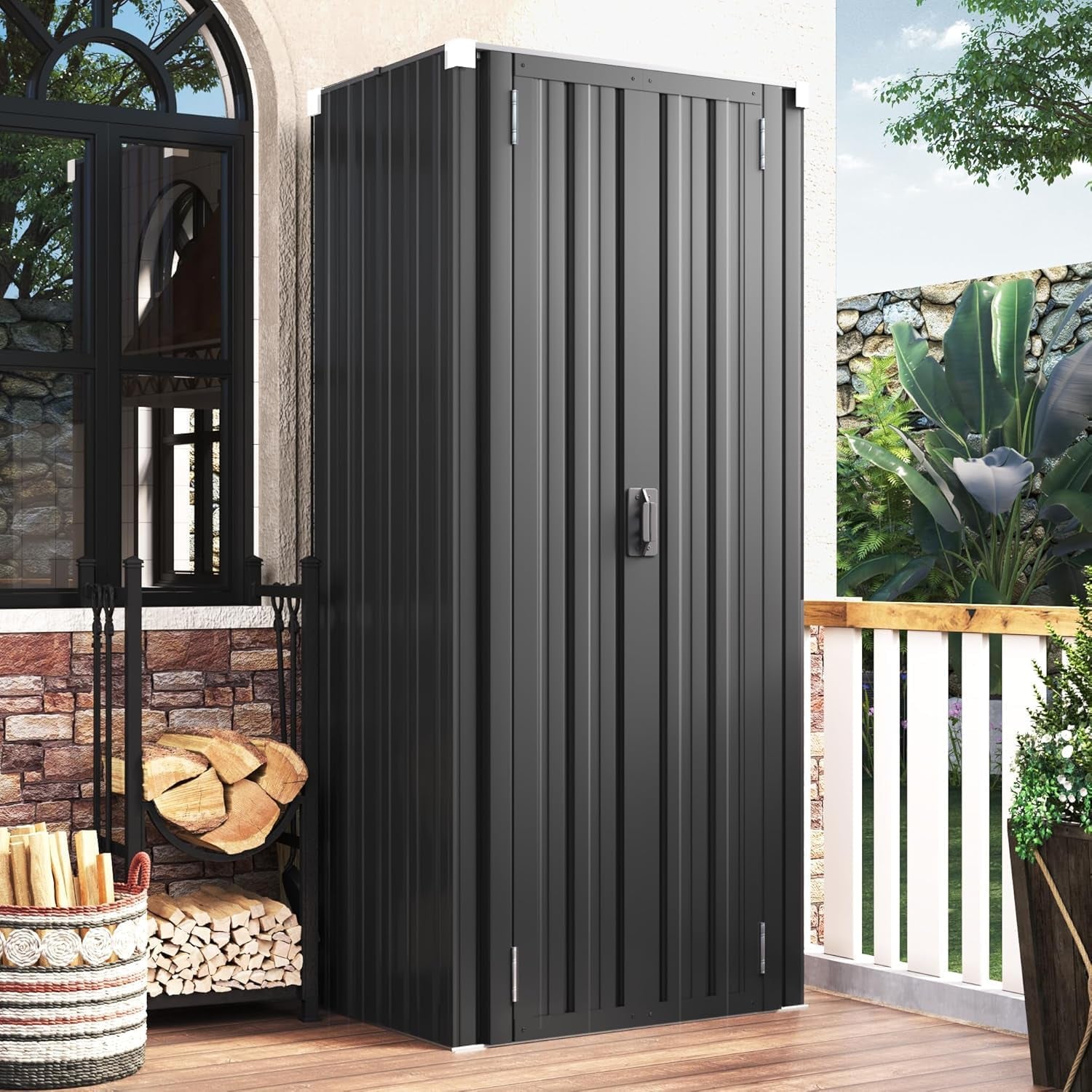 Outdoor Storage Cabinet Waterproof, Vertical Tall Outdoor Storage Cabinet with Shelves, Garden Sheds & Outdoor Storage Clearance Cabinet Weatherproof for outside or Indoor in Dark Grey