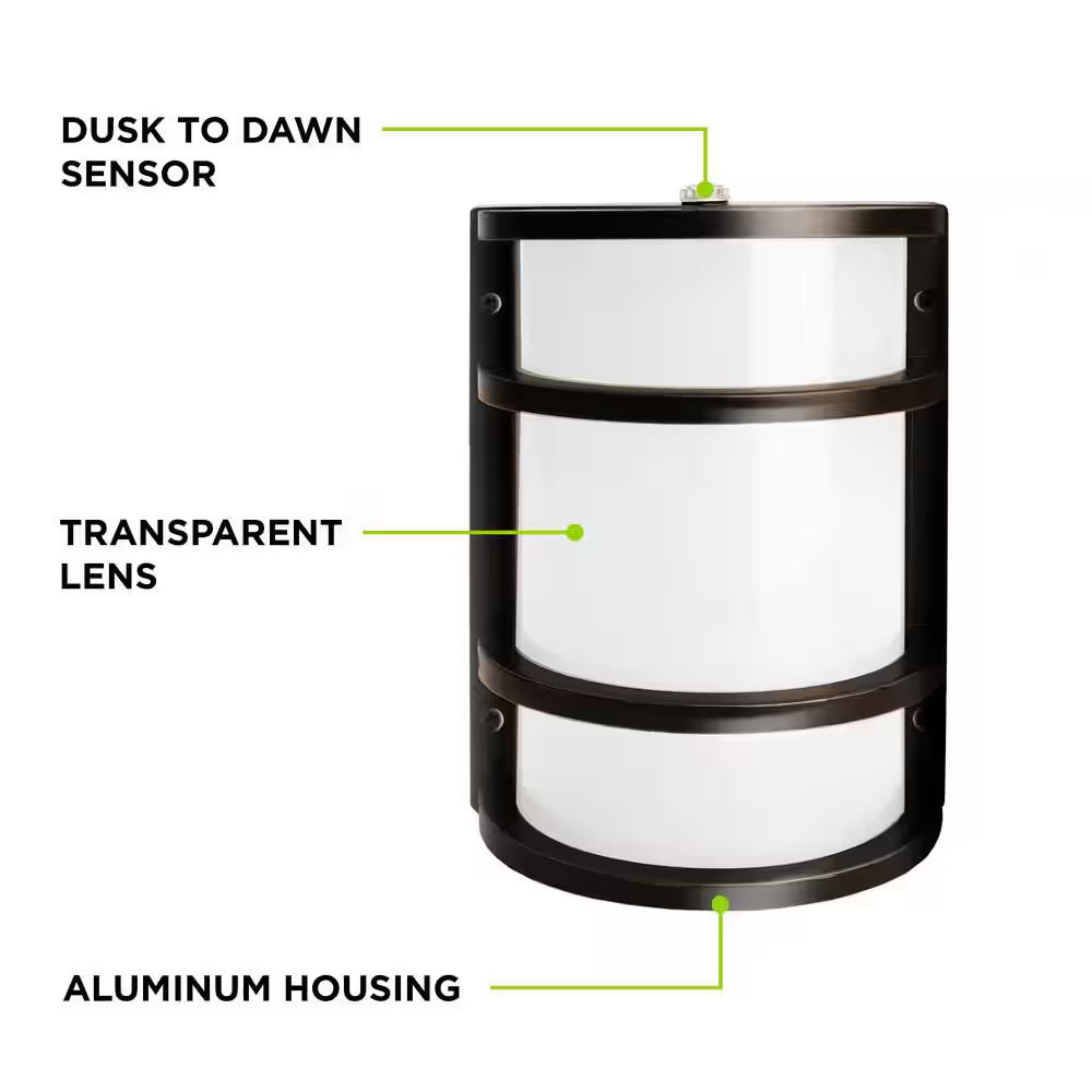 850 Lumens Integrated LED Bronze Dusk to Dawn Half Moon Security Wall Pack Light, 4000K