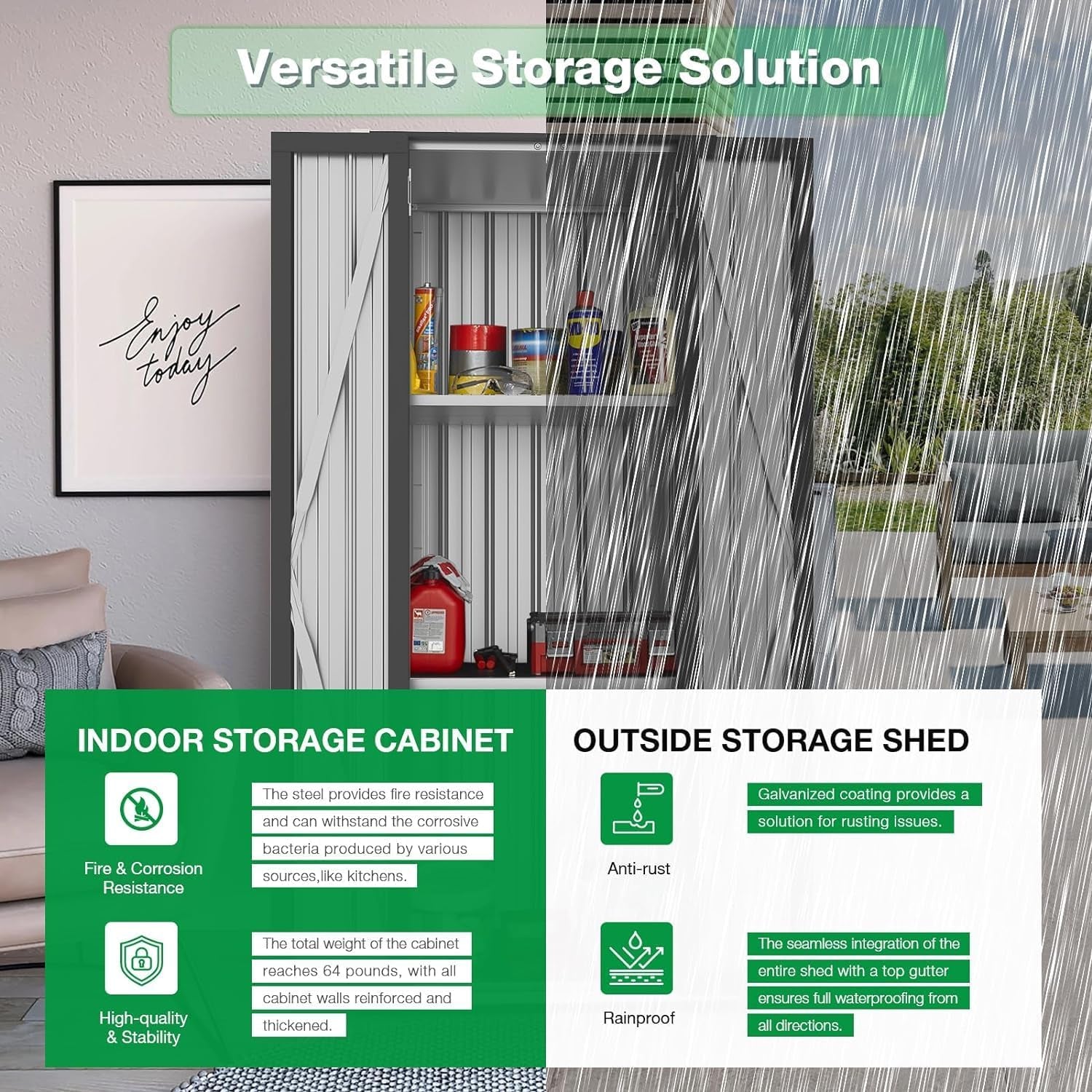 Outdoor Storage Cabinet Waterproof, Vertical Tall Outdoor Storage Cabinet with Shelves, Garden Sheds & Outdoor Storage Clearance Cabinet Weatherproof for outside or Indoor in Dark Grey