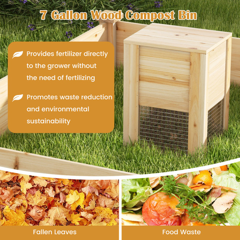 49 X 49 X 10 Inch Raised Garden Bed with Compost Bin and Open-Ended Bottom