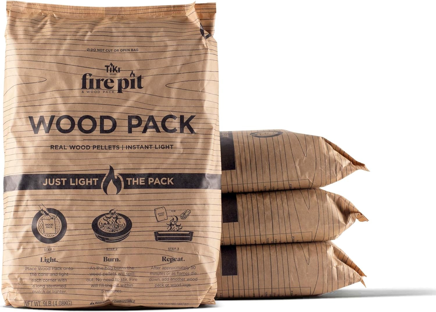 Wood Pellet Pack – 4-Pack Wood Pellets for Smokeless Fire Pits, Easy-To-Use Fire Pit Fuel for Outdoor Heating & Camping, 30+ Minute Full Flame Fire, Made in the USA
