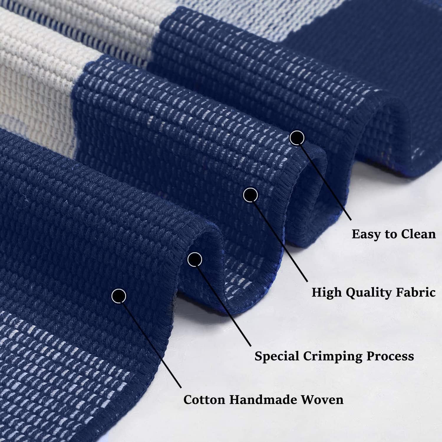 Buffalo Plaid Outdoor Rug Navy Blue 3'X5', Cotton Hand-Woven Checkered Door Mat, Reversible Foldable Washable Outdoor Rug for Layered Door Mats Porch/Front Door (35.4''X59'')