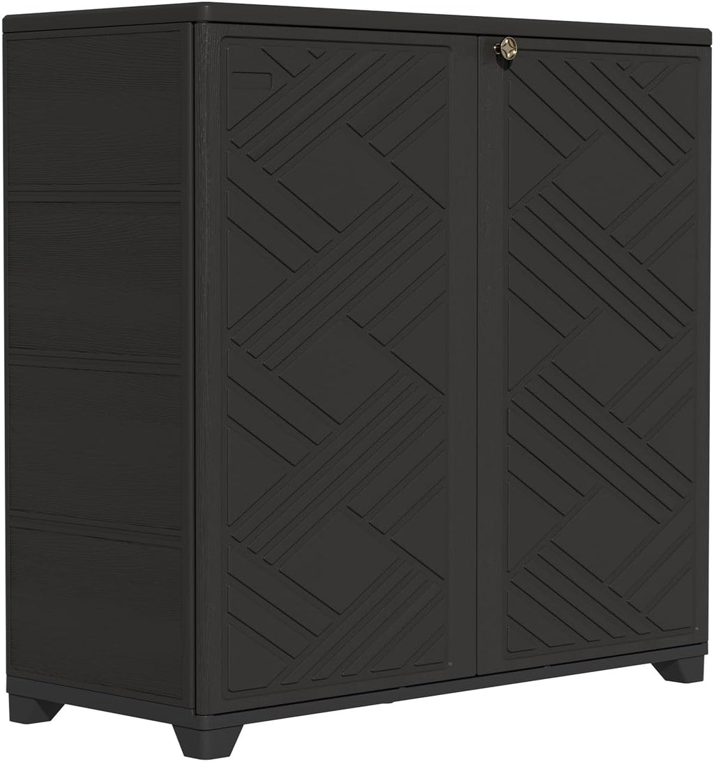 Indoor/Outdoor Storage Cabinet Waterproof, 34"X15"X34" Plastic Outdoor Storage Box for Garden Balcony Bathroom, All Weather Outdoor Storage Clearance, DIY Usage, with 2 Shelf (Black)