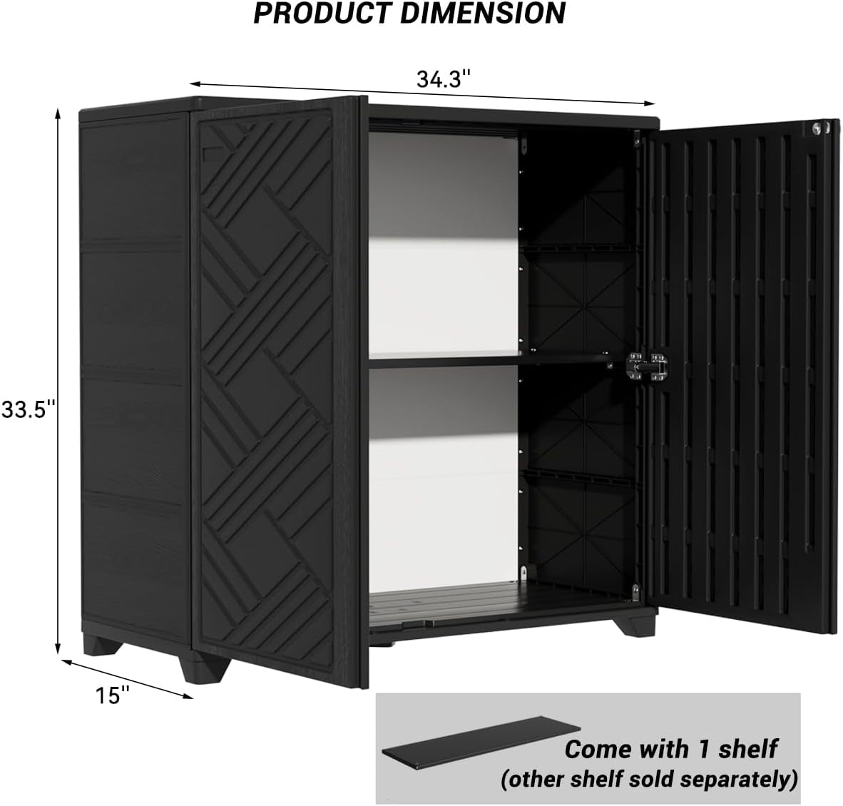 Outdoor Storage Cabinet Waterproof, 60 Gallon Resin Outdoor Storage Shed for Patio/Garden/Backyard, Outdoor Storage Box for Cushions,Garden Tools and Pool Supplies(Black with 1 Shelving)