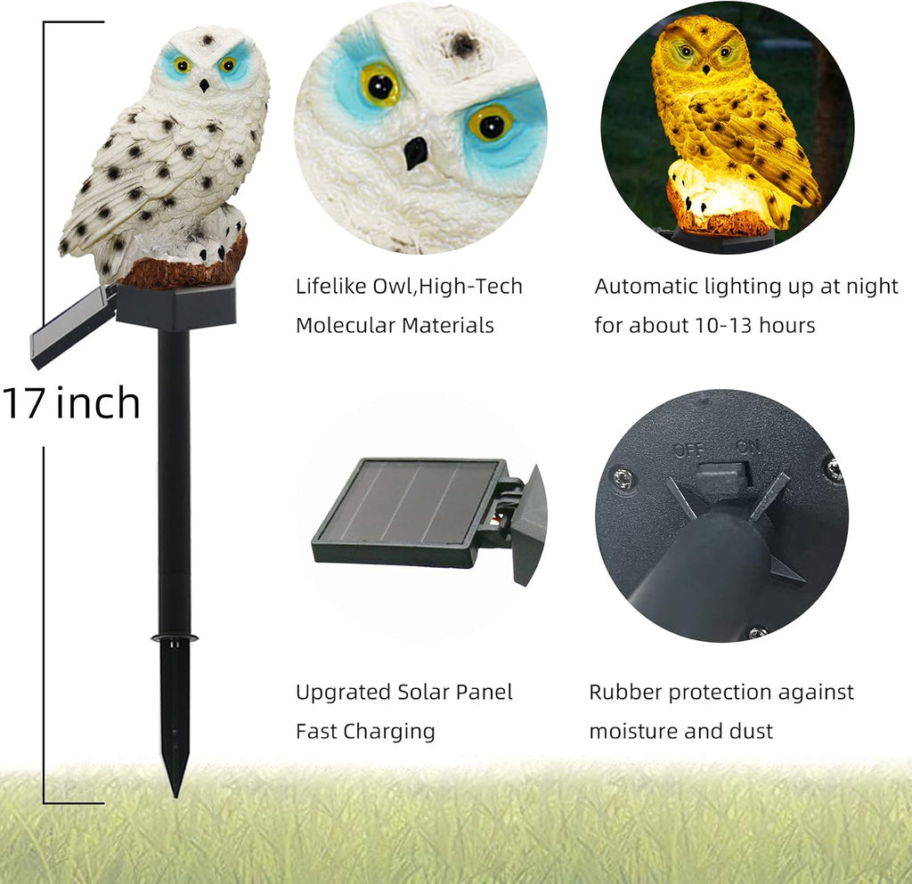 Solar Garden Stake Lights - 2 Pack Owl Solar Lights Outdoor Garden,Ip67 Waterproof Warm White LED Solar Stake Lights for Garden, Patio, Yard, Lawn, Walkway Decoration(White)