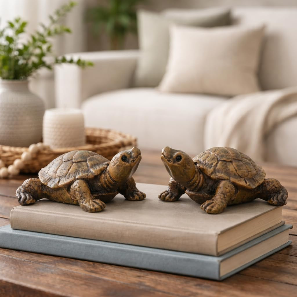 2 Pack Turtle Statue, Outdoor Garden Turtles Decor, Tortoise Figurine for Yard, Pond, Patio, Lawn, Outdoor Animal Statues & Garden Figurines