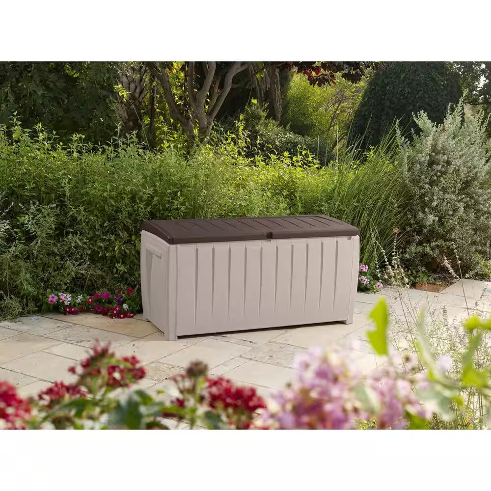 Novel 90 Gal. Durable Weatherproof Resin Brown Deck Box Organization and Storage for Outdoor Patio and Lawn