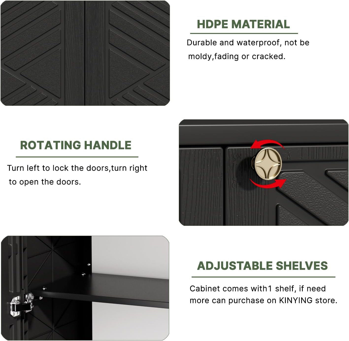 Outdoor Storage Cabinet Waterproof, 60 Gallon Resin Outdoor Storage Shed for Patio/Garden/Backyard, Outdoor Storage Box for Cushions,Garden Tools and Pool Supplies(Black with 1 Shelving)