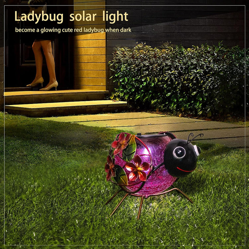 Solar Lantern, Waterproof LED Solar Lights Outdoor Ladybug Decorative Tabletop Lanterns for Patio Garden Table Decor