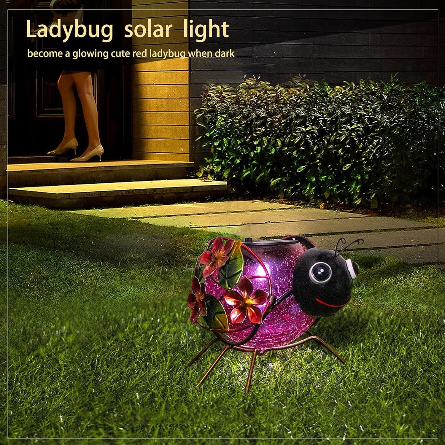 Solar Lantern, Waterproof LED Solar Lights Outdoor Ladybug Decorative Tabletop Lanterns for Patio Garden Table Decor