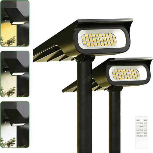 2PCS 4000Mah Solar Pathway Lights Waterproof Security Lights Outdoor Landscape Lights with Remote Control for Garden Walkway Tree