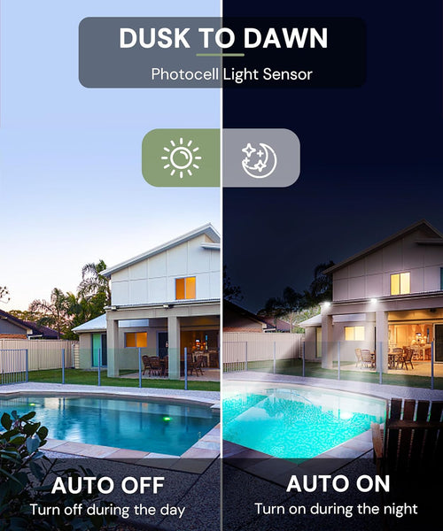 Flood Lights Outdoor, 150W Dusk to Dawn Outdoor Lighting, IP66 Waterproof Plug in Floodlights, 6000K Daylight Work Light, Security Lights for Yard, Garage, UL Listed, 2Pack
