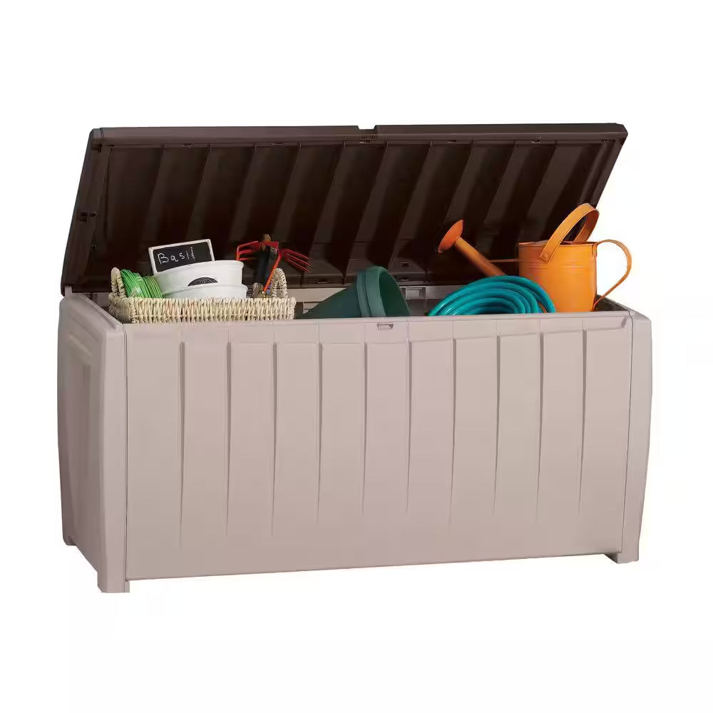 Novel 90 Gal. Durable Weatherproof Resin Brown Deck Box Organization and Storage for Outdoor Patio and Lawn