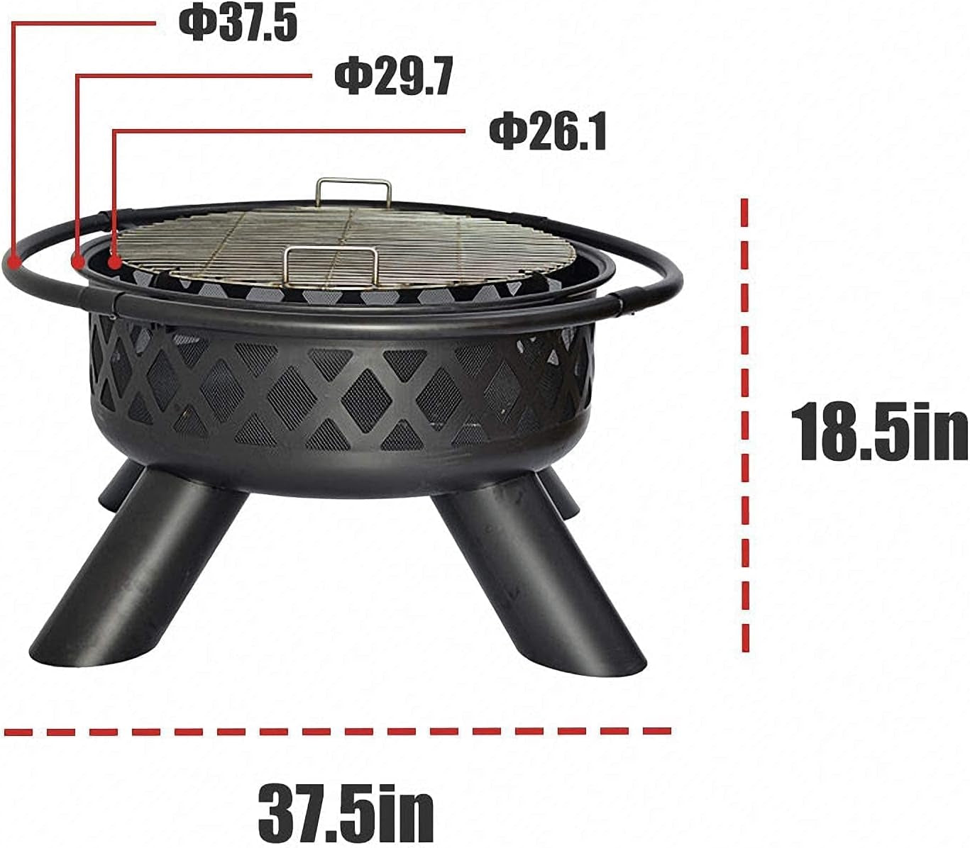 Fire Pit Wood Burning: round 37.5 in Outdoor Fireplace with Grill Cooking Grate Screen Poker