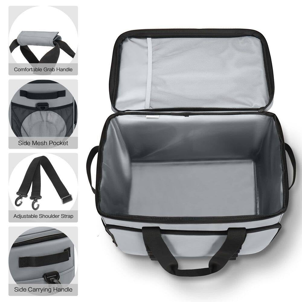 33 Qt. Gray Soft Insulated Cooler Bag, Collapsible Large Travel Coolers Soft Sided Coolers Ice Chest, Leakproof