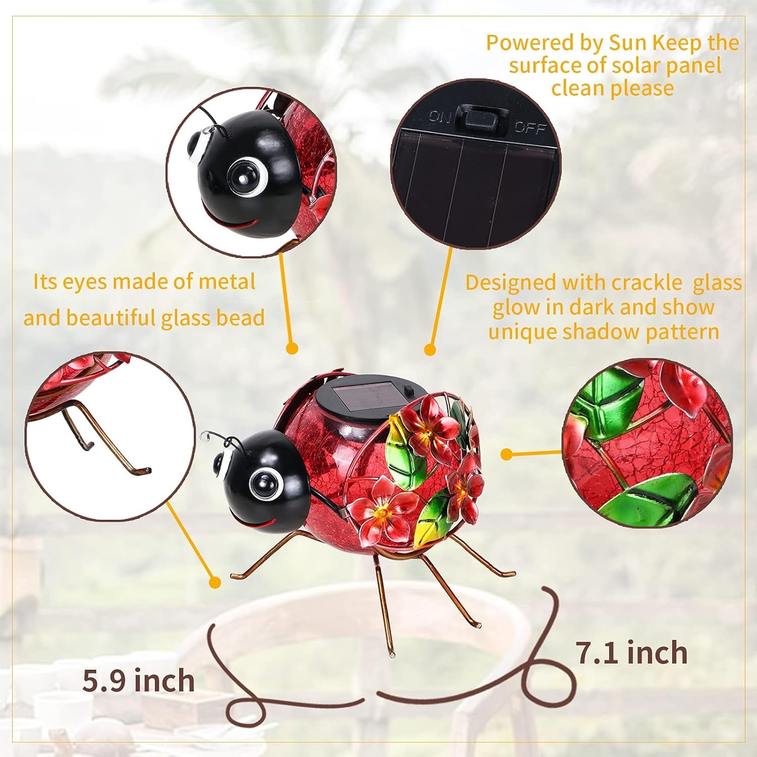 Solar Lantern, Waterproof LED Solar Lights Outdoor Ladybug Decorative Tabletop Lanterns for Patio Garden Table Decor