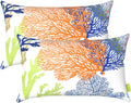 Outdoor/Indoor Lumbar Pillow Covers, Patio Fade Resistant Lumbar Pillow Cases ONLY, Tropical Lumbar Cushion Covers for Home and Garden Furniture Decor,12” X 20”, Pack of 2, Coral Multi