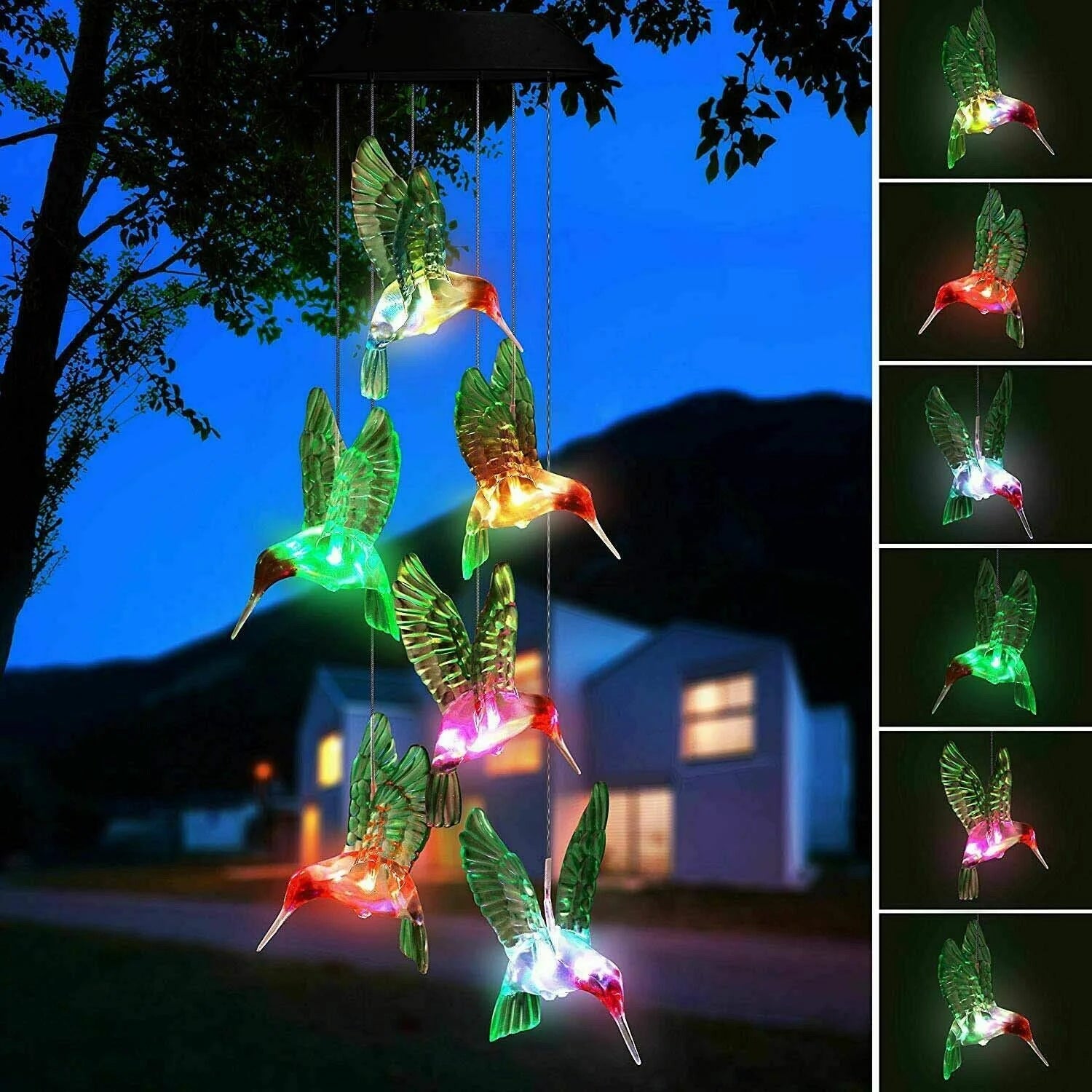 Solar Changing Wind Chime Light,  Solar Powered Color-Changing LED Hanging Lamp Hummingbird Windchime Light for Outdoor Indoor Gardening Yard Pathway Decoration