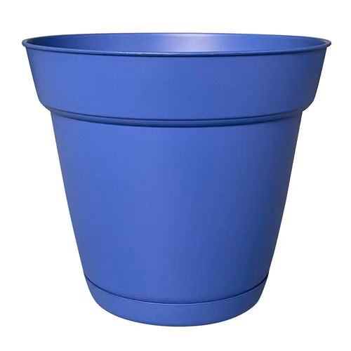 10 In. Bea Medium Blue Bell Resin Planter (10 In. D X 8.9 In. H) with Drainage Hole and Attached Saucer